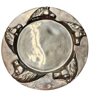 Vintage Arthur Court Equestrian 2 Trays Cast Aluminum 1980s Horses Plates TWO